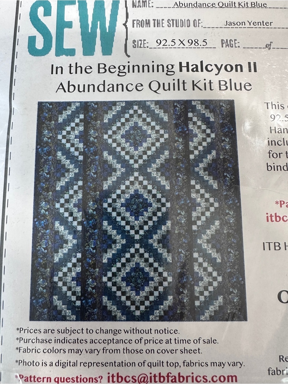 “Abundance”Halcyon II Quilt Kit - Blue - Picture 2 of 3